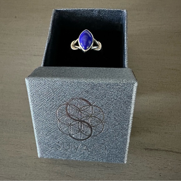SUVANI 925 Sterling Silver Ring Blue Lapis Lazuli Gemstone Marquise Size 8 - Picture 3 of 8